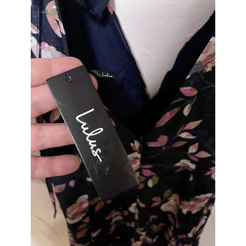 Lulus Navy Floral Print‎ Ruffle Strap Maxi Dress Size S - Picture 4 of 5